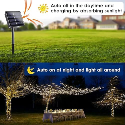 NEXVIN 2 Luci Natale Esterno Solare 20M 200 LED, Catena Luminosa Esterno Solare Impermeabile 8 Modi, Luci Natalizie da Esterno Energia Solare Decorative per Albero Giardino Natale Patio Bianco Caldo