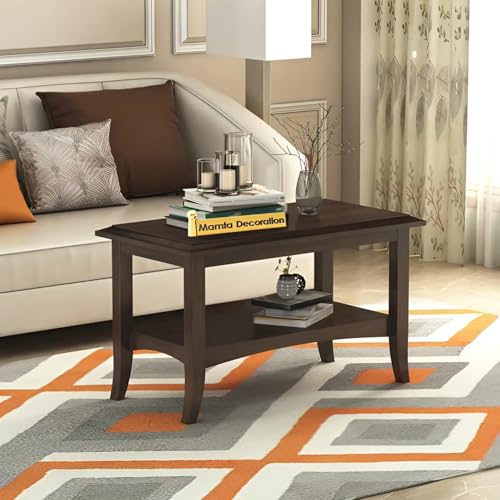Image of MAMTA DECORATION Solid Sheesham Wood Coffee Table for Living Room | Wooden Center Table with Shelf Storage for Home, Hall, Office & Lounge | Modern Tea Table | Rectangular Coffee Table | Walnut Finish