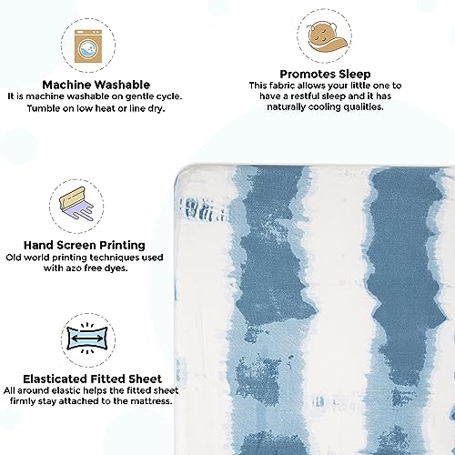 Image of Crane Tie-Dye Blue Toddler Sheets, 100% Cotton, Breathable, Fitted for Standard Crib Mattress, 28 inchx52 inch for Boys and Girls