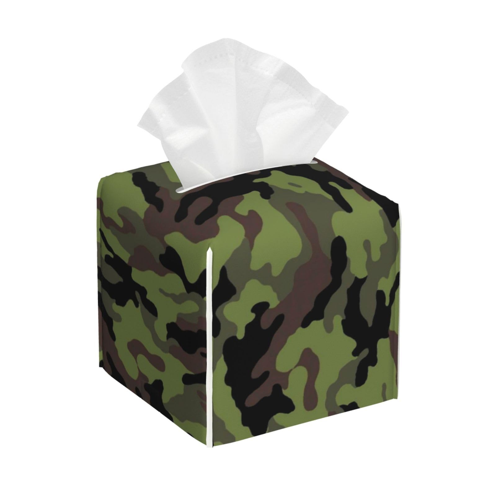 Army Green Camouflage Square Tissue Box Cover with Modern and Stylish Bottom Tissue Box Storage Space