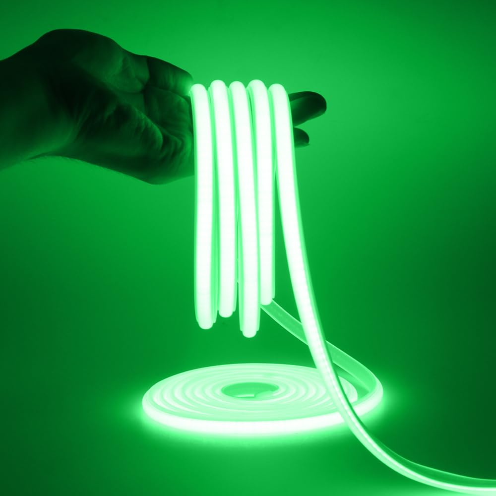 HEGEHE COB Neon Light Strip with 220V Power Cord, Cut to 50cm, 288LED/m Flexible and IP65 Waterproof Silica Gel Rope Light (13m, Green)