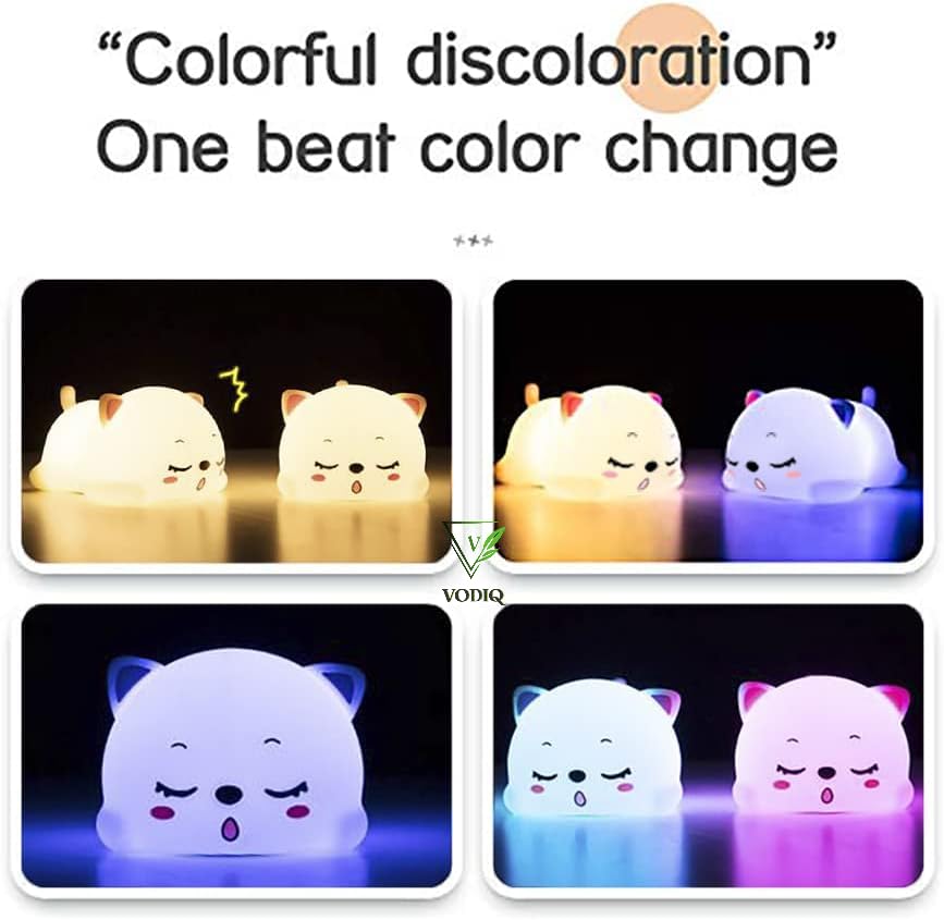 Image of One94Store Silicone Sleeping Cat Night Light - Touch-Control Color-Changing LED Lamp, USB Rechargeable, Multicolor Night Light for Kids, Romantic Decor, Valentine Day Gift, Love Gift for Her