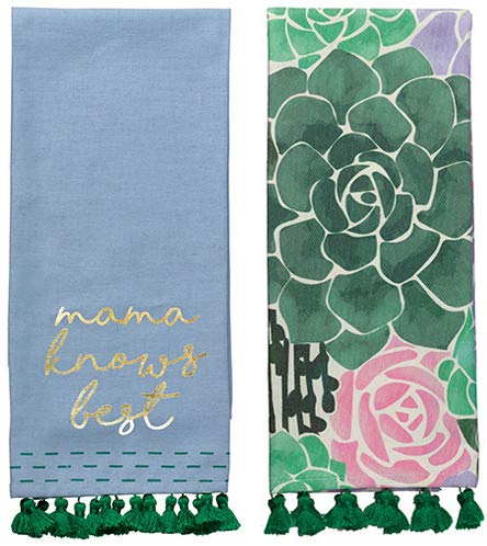 Stephanie Imports Mama Knows Best Floral - Set of 2 Multi-Purpose 100% Cotton Kitchen Dish Towels 18" x 28"
