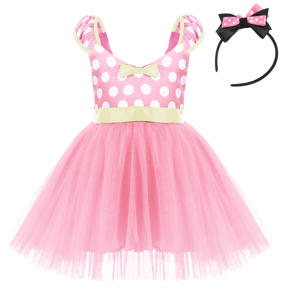 IBTOM CASTLE Girls' Polka Dots Princess Party Cosplay Pageant Fancy Costume Tutu Birthday Dress up+Ears Headband