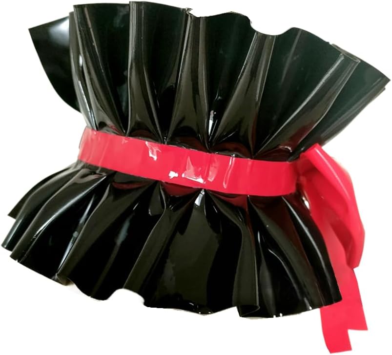 ABWL Black Latex Neck Collar,Latex Ruffled Neck Collar with Red Bow