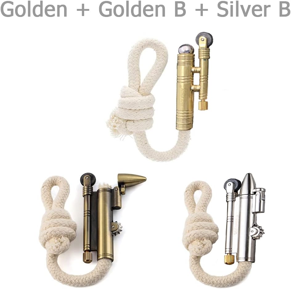 3PCS Windproof Rope Lighter Sailors Trench Vintage Lighter WWII Lighters Portable Survival Shepherds Lighter Outdoor Camping, No Need for Kerosene/Gas, Gifts Army Navy (Golden + Golden B + Silver B)