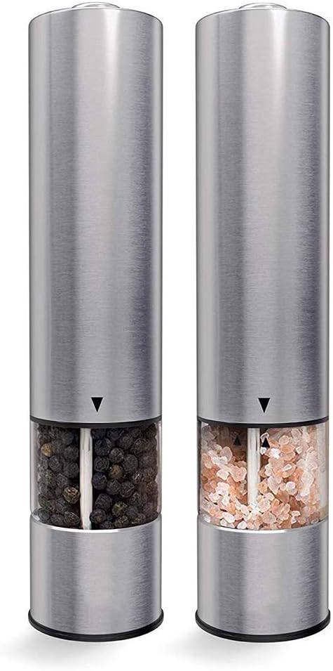 Electric Salt and Pepper Mill Set - Premium Quality Salt & Pepper Grinders - Easy 1-Touch Operation - Long Lasting, Stylish Stainless Steel Design - Adjustabl