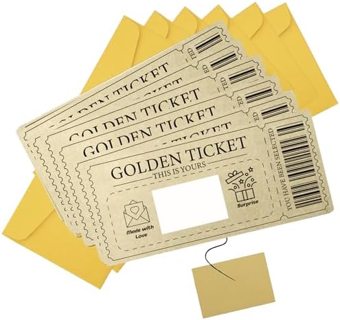 6 Cartes à Gratter Golden Ticket Avec Enveloppes - Carte Cadeau Personnalisable - Pour Anniversaire, Saint-Valentin, Noël