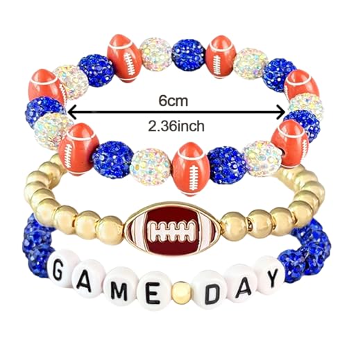 Game Day Football Beaded Stretch Bracelets for Women 3-Pack, Stackable Sports Jewelry Gifts for Football Mom, Team Spirit Accessories4
