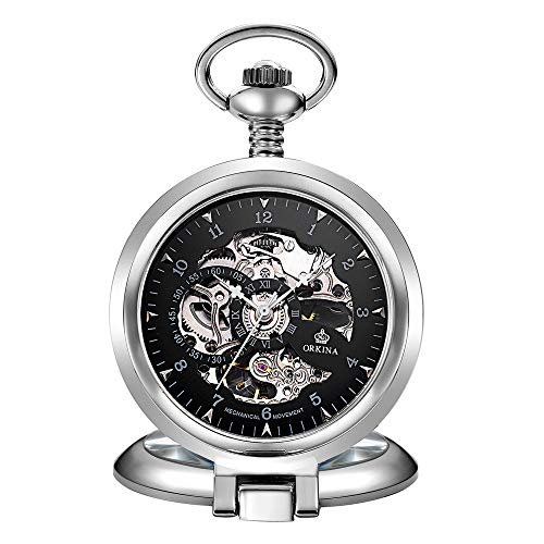 Reloj de Bolsillo Reloj de Bolsillo for Hombre Regalo Reloj de Bolsillo mecánico con Giro Reloj numérico Romano Reloj Hueco Relojes de Bolsillo y Fob (Color : Black) Cover