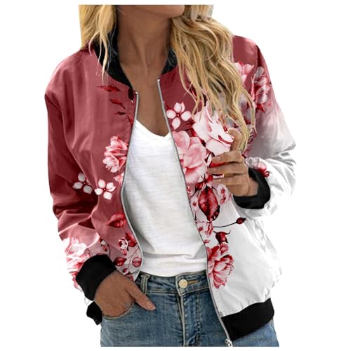 Générique Bombers Femmes Fleuri, Veste Courte Femme, Manches Longues Zippé Court Jacket Col Montant Imprimé Floral Mi Saison Blouson Court Veste De Sports Outwear...