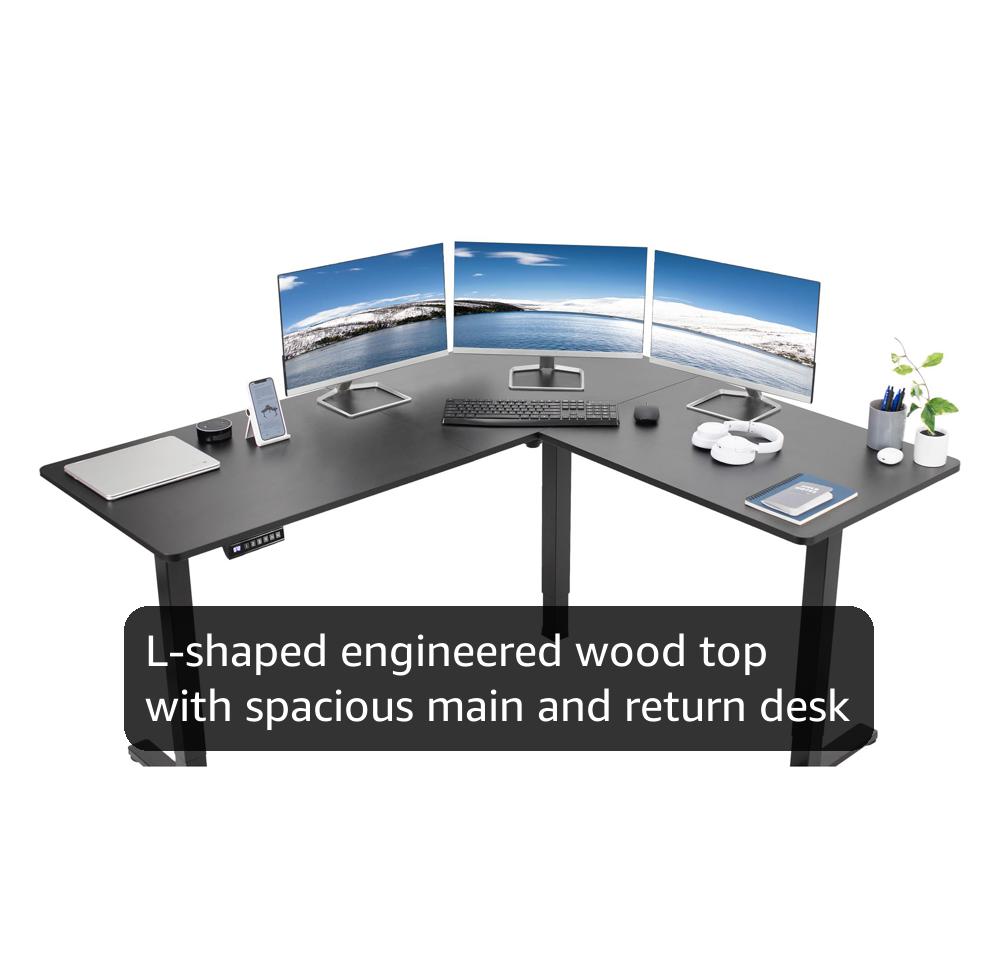 VIVO Electric Corner 63 x 55 inch L-Shaped Standing Desk, Memory Height Adjustment, Black Top Black Frame, DESK-E3CTB VIVO Electric Corner 63 x 55 inch L-Shaped Standing Desk, Memory Height Adjustment, Black Top Black Frame, DESK-E3CTB