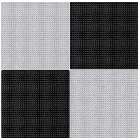4 Classic Baseplates Compatible with Lego Bricks 10" x 10" 2 Gray + 2 Black Cover