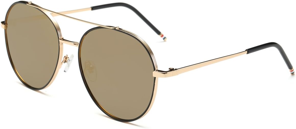 Dasein Flat Mirrored Lens Metal Arm Aviator Sunglasses