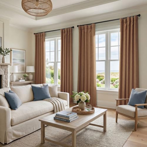 Image of HPD Half Price Drapes - Faux Linen Curtains for Living Room (1 Panel) - 50W X 120L - Textured Room Darkening Curtains for Bedroom 120 Inches Long - Drapes for Home Decor, Butterscotch