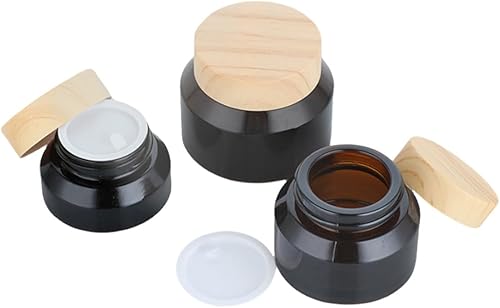 Miniatura 3 de Paquete de 4 frascos de vidrio vacíos de 1.76 oz para crema cosmética, contenedor de cosméticos portátil, recargable, tamaño de viaje, con tapas de