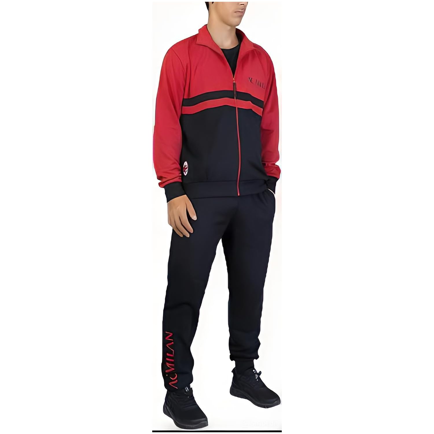 Milan, Tuta da Casa da Uomo, Pigiama Homewear in Felpa Garzata, Felpa Con Full Zip e Pantalone con Coulisse in Vita, Con Scritta Milan Lato Cuore, Rosso, Taglia M