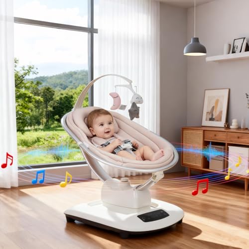 Zstar Balancín eléctrico premium para bebé con mando a distancia inteligente, tecnología de oscilación 5D, biblioteca de música y modo de inclinación adaptable para bebés de 0 a 6 meses (máx. 18 kg