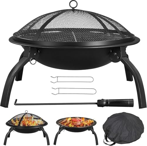 HH Home Hut Fire Pit Folding Portable heater for Outdoors,Ideal for Garden BBQ and Camping Stove Firepit, Outdoor Log Burner Garden Heaters & Fire Pits With Cover Carry bag, Poker, Grate And Grill