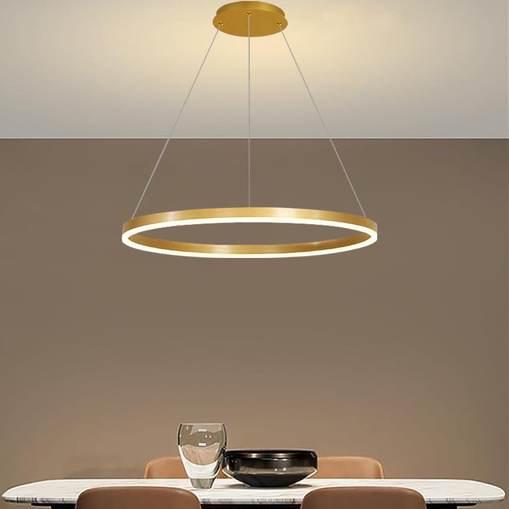 LED Pendant Light Modern Ring Chandelier Dining Table Pendant Lights Dimmable Round Ceiling Light with Remote Control for Island Living Room Dining Room Kitchen Living Room(Gold,1-Ring-60cm)