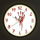 Geek Alerts Voice Control LED Illuminated Clock Bloody Hand Horror Hand Battery Operated Smart LED Light Silent Qaurtz Wall Watch Halloween Slasher Novelty Zombie Scary Timepieces Evil Dead Art Decor