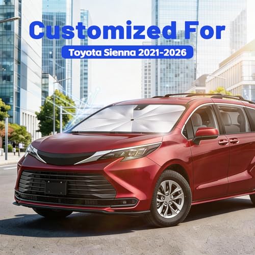 Image of Car Windshield Sun Shade for Toyota Sienna 2021-2026 -[Reflective Coated Fabric] Sunshade Umbrella for Front Window, Car Shades Sun Visor Keep Car Cool and Protects Interior, 1:1 Exact Fit
