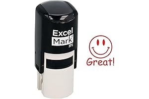 GREAT! Smiley Face - ExcelMark Self-Inking Round Teacher Stamp - Red Ink