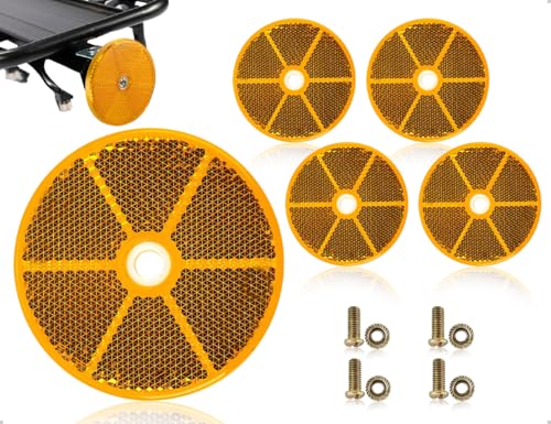 Emezddo 4 reflectores traseros, colgantes con reflector ojo de gato con tornillos y tuercas, ideal para actividades al aire libre, camiones, coches, caravanas y más. Tractores (redondos, naranjas)