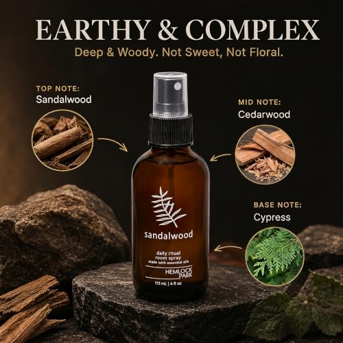 Image of Hemlock Park Sandalwood Botanical Mist Room + Linen Spray | 4 oz Glass Bottle | Made in USA