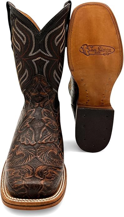 Men's Genuine Leather Handtooled Cincelado Square Toe Dress Cowboy Western Boots3