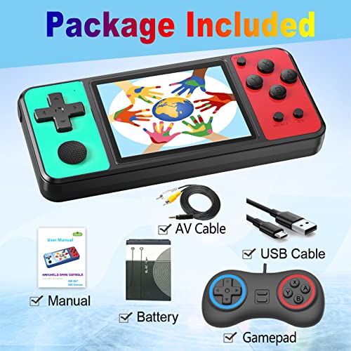 Great Boy Handheld Game Console for Kids Aldults Preloaded 270 Classic Retro Games with 3.0'' Color Display and Gamepad Rechargeable Arcade Gaming Player (Black-Green)