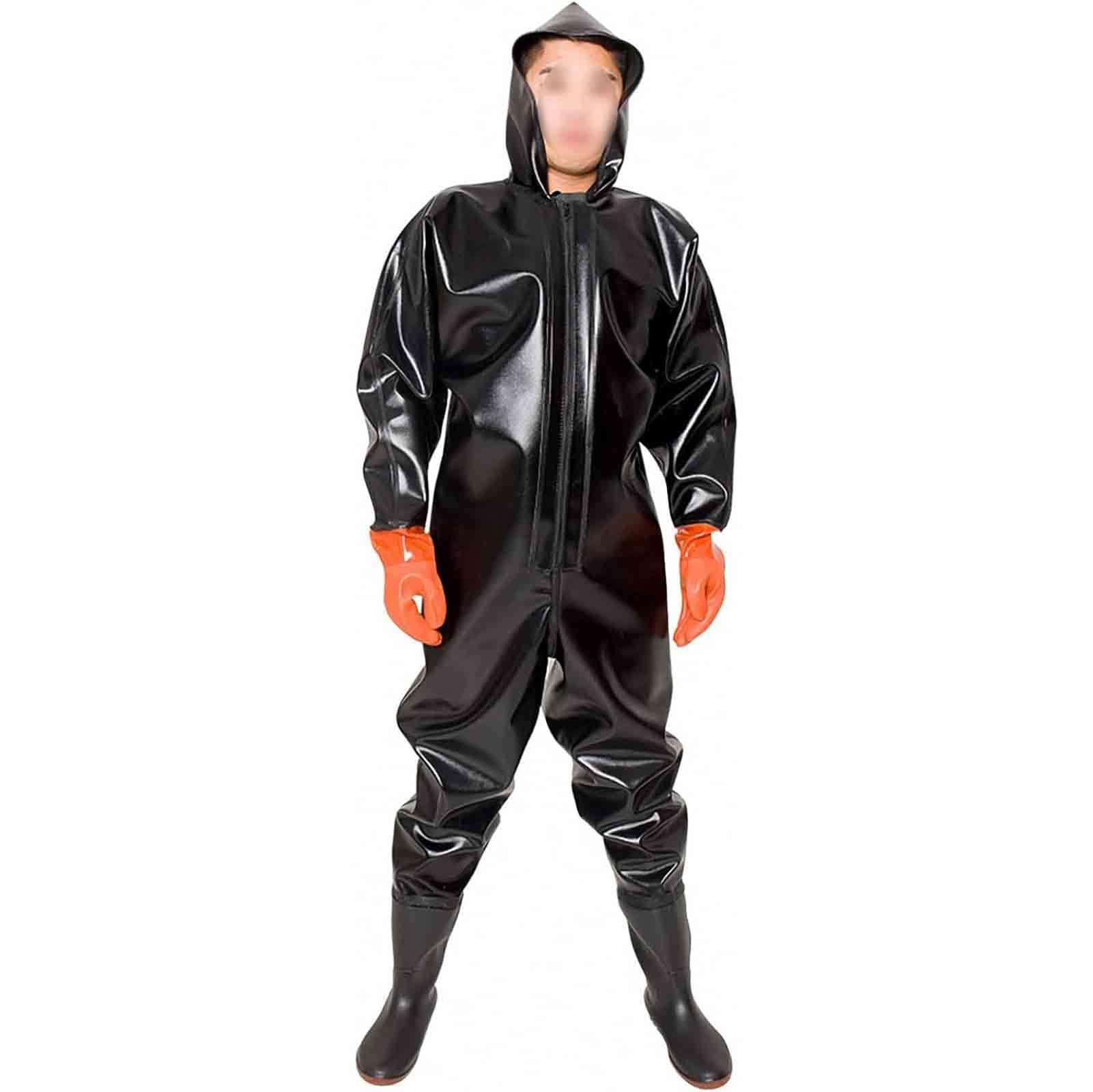 Wasserdichter Overall mit Langen Ärmeln, Wathose mit Kapuze, mit Gummistiefeln und Handschuhen, Geeignet für Kaltwasserangeln und Outdoor-Aktivitäten,003,47