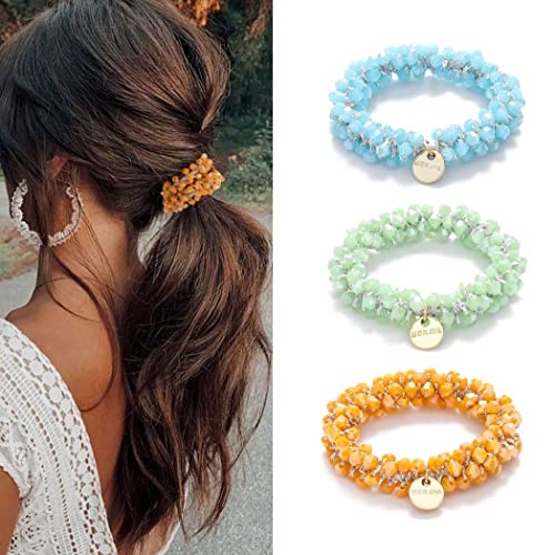 Runmi Gomas de Pelo de Perlas 3 Piezas Gomas de Pelo Elásticos Cintas Bandas de Trenzado Coleteros Pelo Elástico de Perla para Mujeres y Niñas (C) Cover