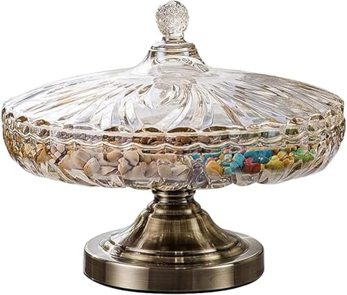 Plateau à goûter en verre divisé avec couvercle, 5 compartiments pour noix, fruits secs, base en métal, plateau de service pour table basse, décoration d'intérieur