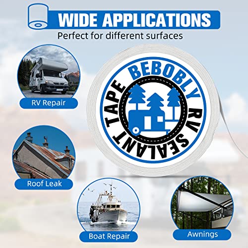 Bebobly Rv Roof Tape, 4 Inch X 50 Foot Uv Resistant & Waterproof Rv Sealant Tape, Permanent Repair Roofing Leak Tape For Rv, Camper, Boat Sealing, White #TOP5