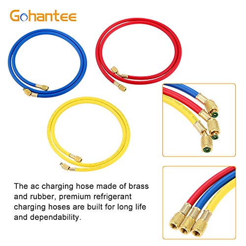 gohantee R410A AC Charging Hose Set, 60" with 1/4" SAE 4000-800 PSI Refrigerant Charging Tube Pressure Resistant, Suitable for HVAC Air Conditioning Refrigerant Hoses R134A R12 R22, 3 Pcs