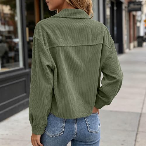 Fall Coats for Women Corduroy Jacket Cropped Cardigan Button Down Shacket - image 9