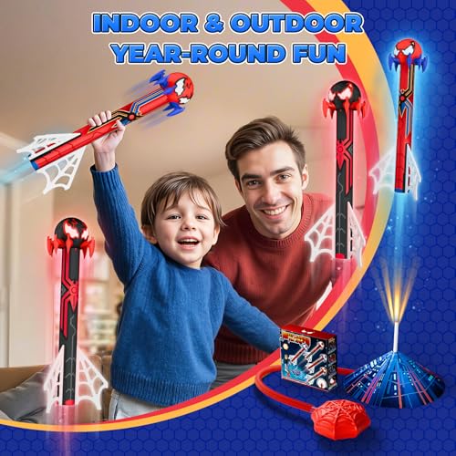 Outdoor Toys for 3-12 Years Old Boys,Rocket Launcher for Kids Toys Age 3-12 Years Old Boys Gifts Rocket with 4 Rockets & Web Air Pump Toddler Garden Toy Birthday Present Easter Gift for Kids - Image 3