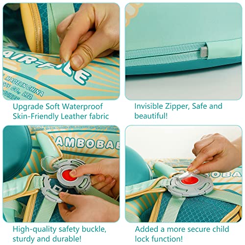 Heccei Add Tail Newest Mambobaby Baby Swim Float With Canopy Solid Pool Infant Swim Trainer Swimming Training Lying Air Free Water Floats Non-Inflatable Waist Swim Ring For Toddlers (Shell - Green) #TOP2