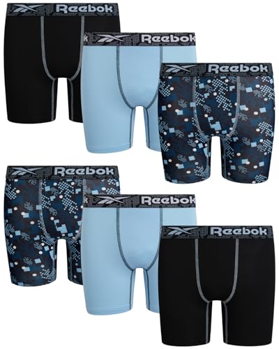 Reebok Boys Boxer Briefs - 6 Pack Soft Comfort Performance Stretch Underwear Boxers for Boys with No Fly Open Support Pouch