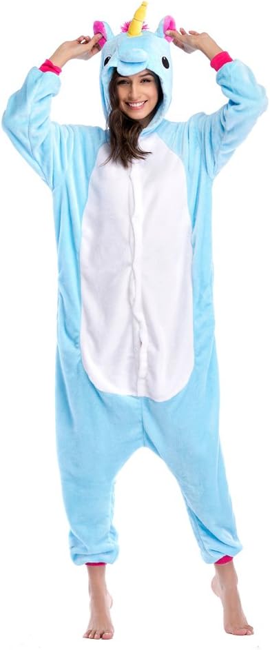Adult Animal Pajamas, Unisex Unicorn Animal Costume Cosplay Loungewear Sleepwear Outfit for Men Women Teens-Blue