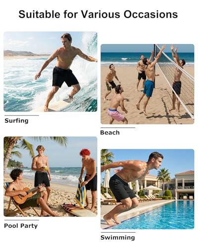 Image of Mens Swim Trunks with Compression Liner 2 in 1 Quick Dry Swimming Shorts Swimwear Bathing Suits with Pockets