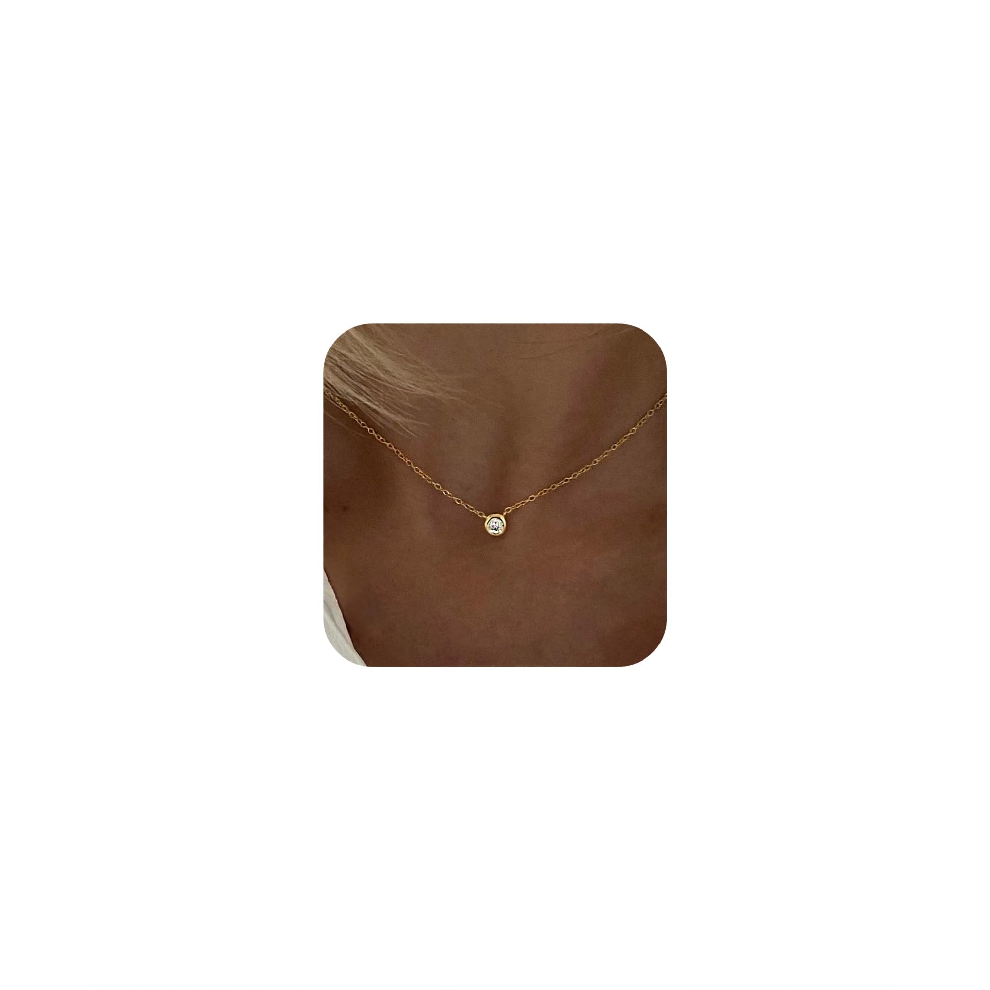 Dainty 14k Gold Plated/Silver Cubic Zirconia Necklaces for Women, Simple CZ Jewelry Necklaces Trendy Gifts