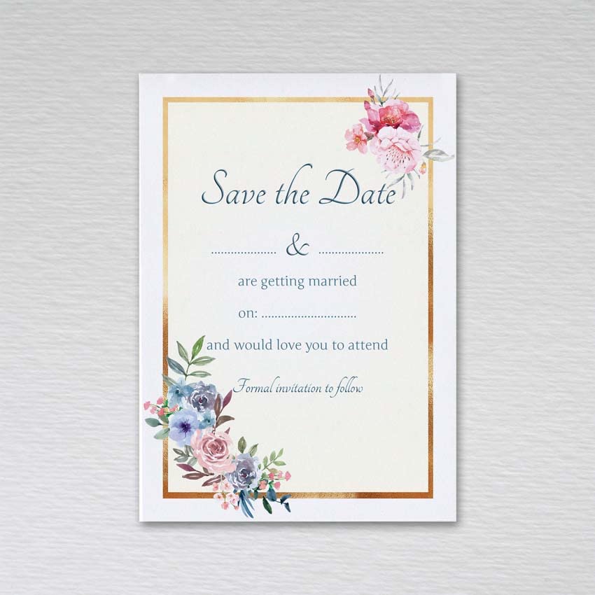 Pack of 50 Save the Date Cards without Envelopes - A6 Floral Elegance Non-Folding Cards for Weddings