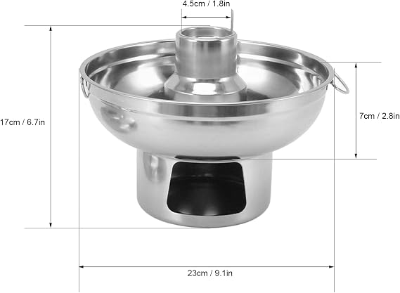 Charcoal Shabu Copper Hot Pot Stainless Steel Hot Pot, Portable Chinese Small Dry Ice Pot Outdoor Cooker for Picnic, Camping, Kitchen(Silver)