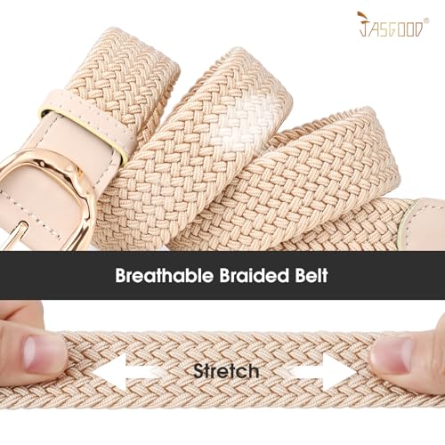 JASGOOD Braided Elastic Belt for Women Stretchy Woven Golf Belt Casual Web Belt for Jeans Pants4