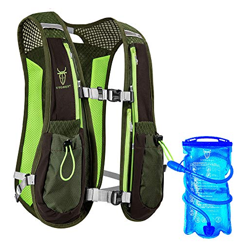 UTOBEST Running Rugzakken Lichtgewicht Hydration Pack Functionele Running Vest 5.5L omvatten 1.5L Hydration Bladder (Groen met1.5L Hydration Bladder)