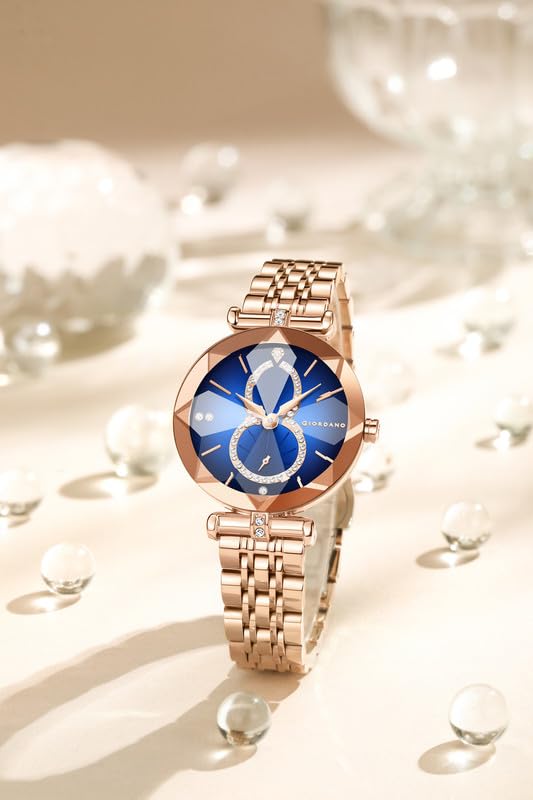 Image of Giordano Luxury Watch for Women - Round Diamond Cut Glass Dial, Elegant Stainless Steel Strap with Quartz Movement
