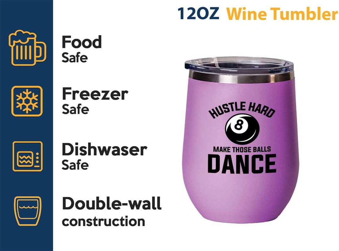 Billiard Pink Edition Wine Tumbler 12oz - Hustle hard make - Pool Player Gifts Table Rail Balls Chalk Cue Sticks image 2