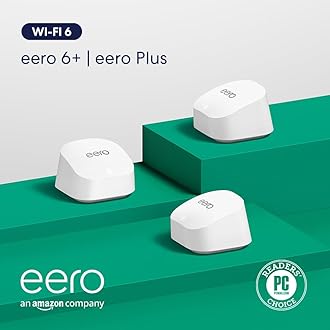 Amazon eero 6+ mesh wifi system with 1 month free eero Plus (auto-renews) - Coverage up to 4,500 sq. ft., Connect 75+ devices, 3-pack